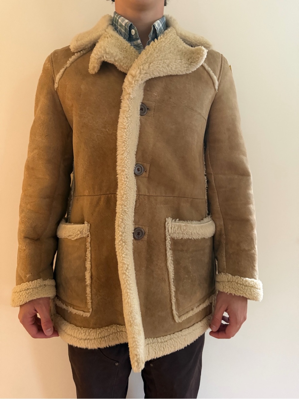 Vintage Shearling Sheepskin Coat Mens Size 40 M/L Western Ranch Yellowstone